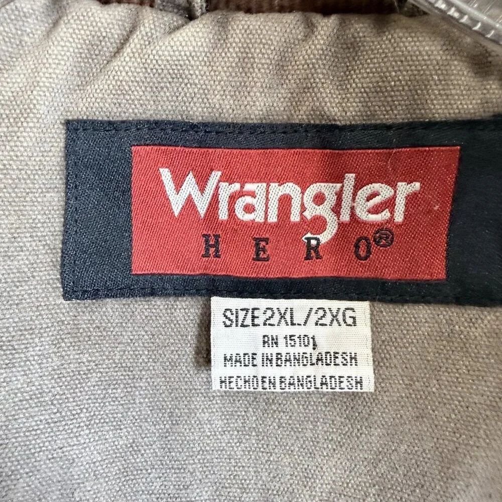 Wrangler Hero Vest Men 2XL Sherpa Lined Faded Brown Corduroy Trim Canvas Y2KW